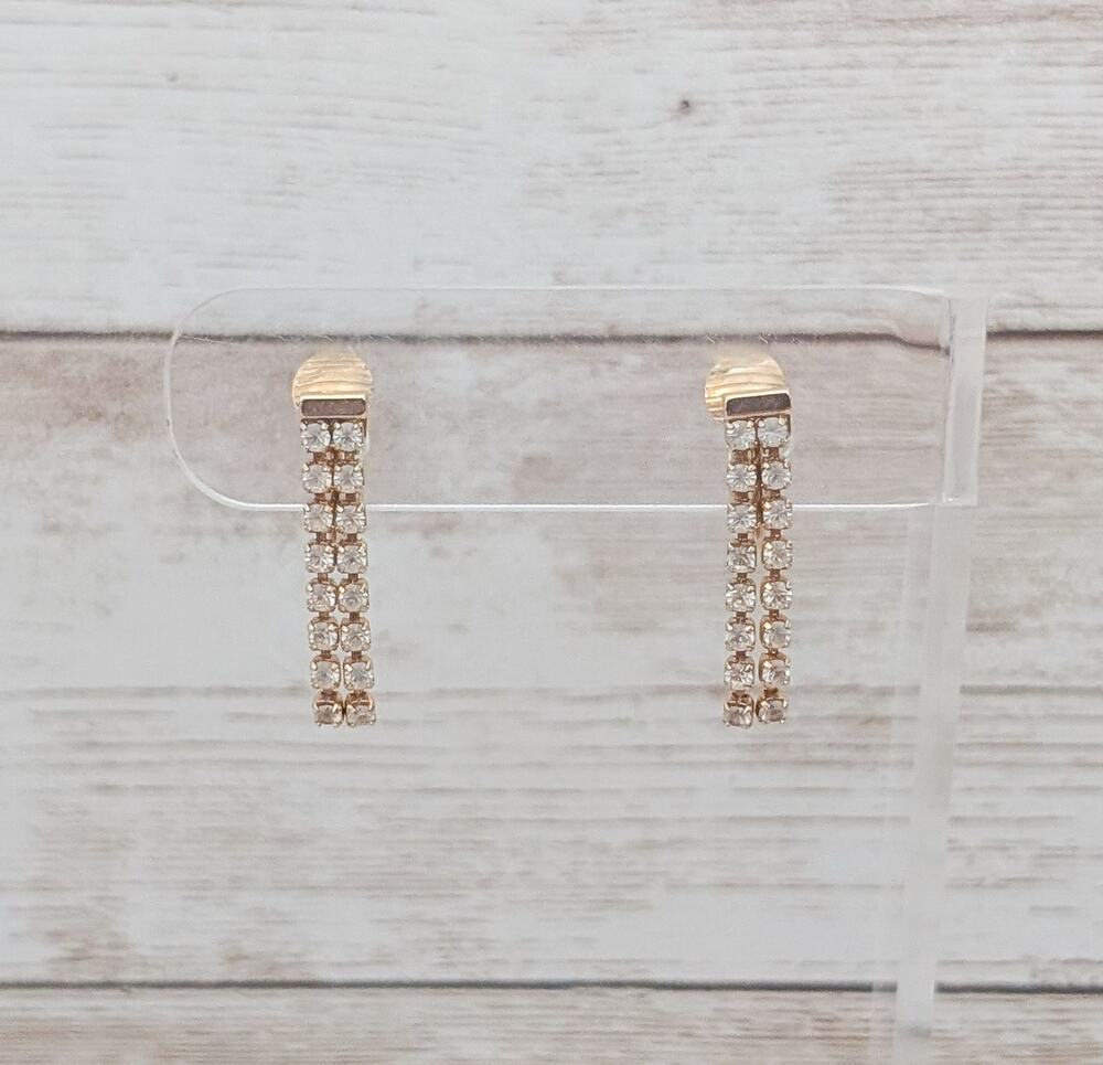 Vintage Avon Clip On Earrings Clear Gem Two Strand Dangle